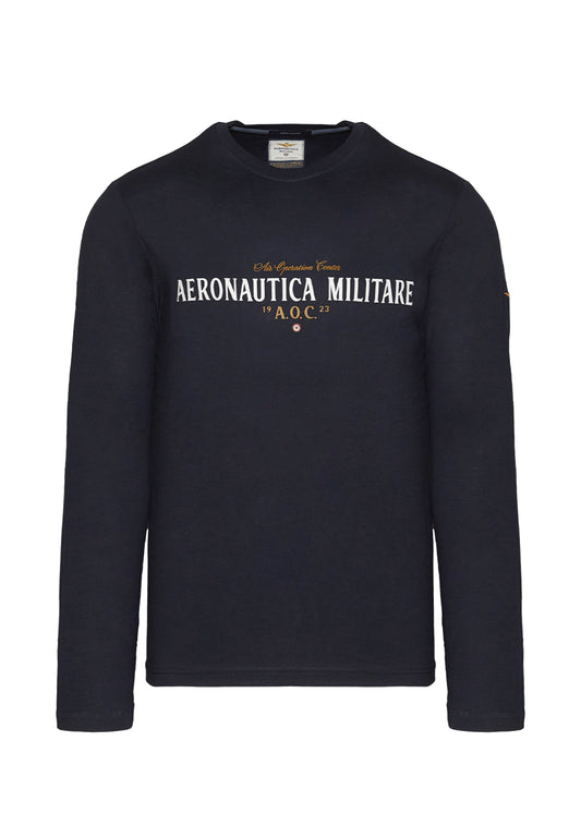 Aeronautica Militare A23 blue long-sleeved cotton t-shirt