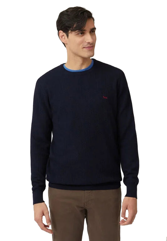 Harmont&amp;Blaine navy blue 3d logo wool crewneck pullover sweater A23