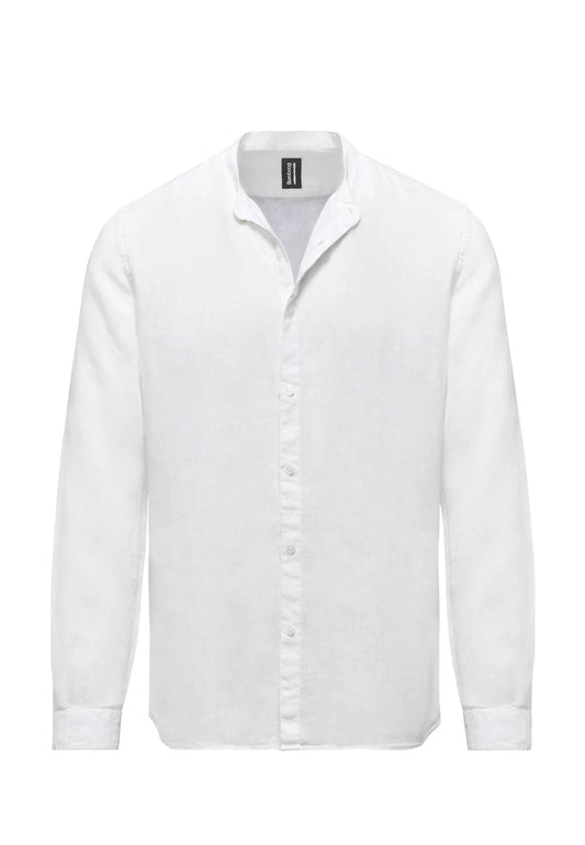 White mandarin collar linen long sleeve shirt Bomboogie P24