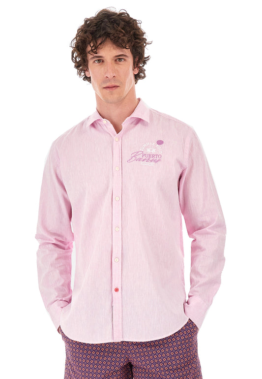 Innocent La Martina P24 lilac long-sleeved cotton and linen shirt