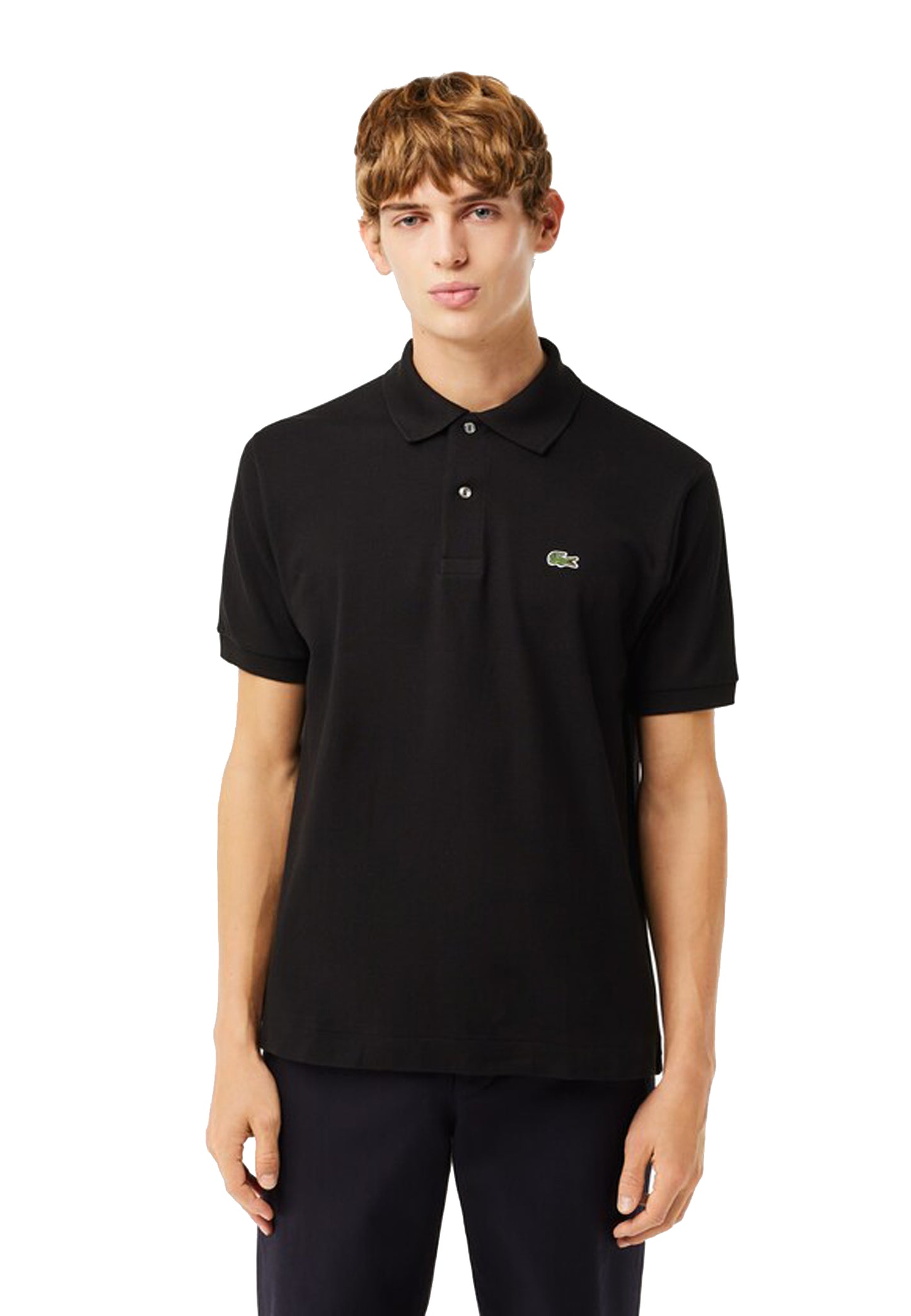 Polo classica nera cotone regular fit Lacoste P24